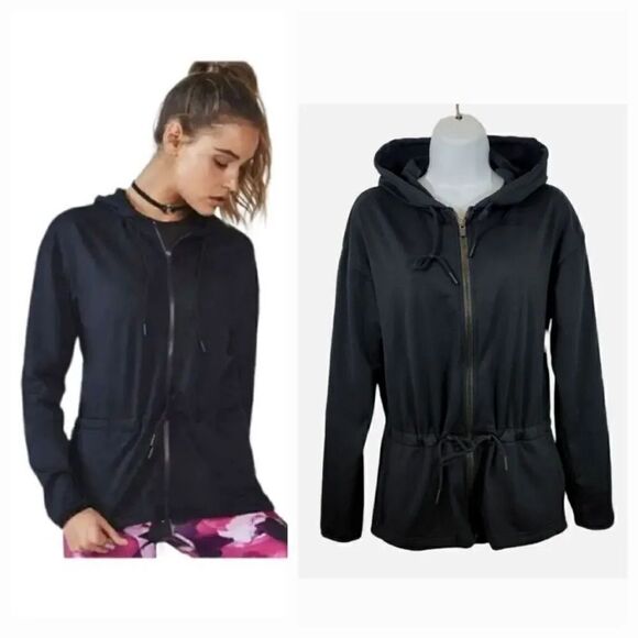 Fabletics Siena Workout Cinch Waist Fleece Jacket in Black Size XXS - Picture 2 of 12